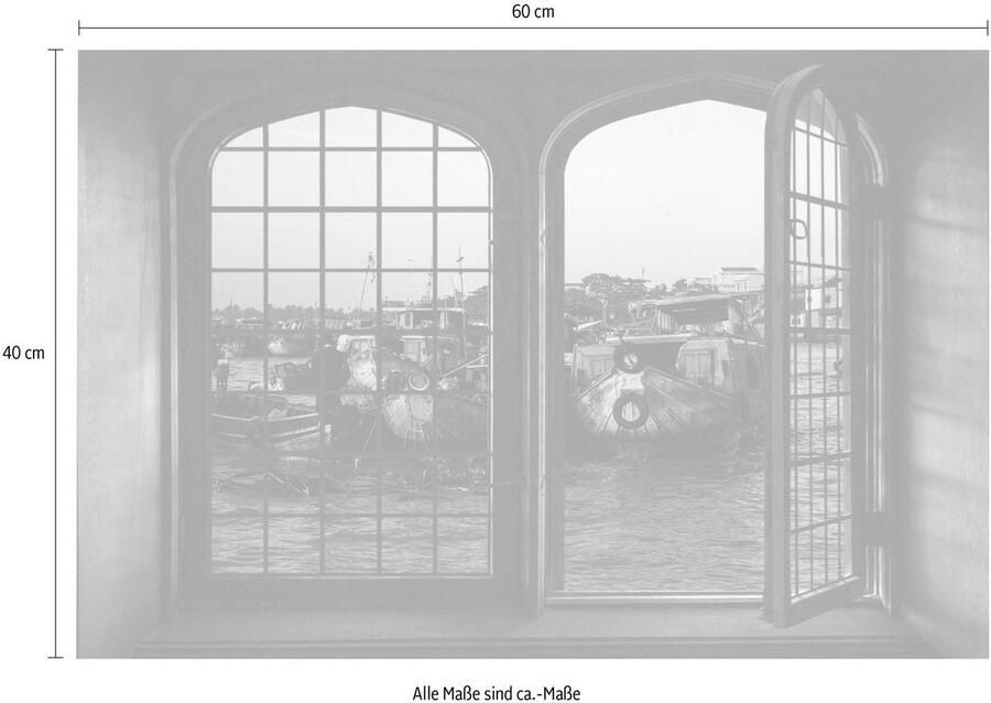 Queence Wandfolie Vissersboten Muursticker muurdecoratie zelfklevend 3D raam