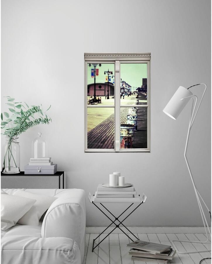 Queence Wandfolie Voetgangerszone Muursticker muurdecoratie zelfklevend 3D raam