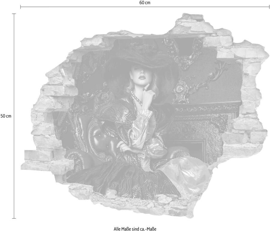 Queence Wandfolie Vrouw Muursticker muurdecoratie zelfklevend 3D muurdurchbraak (1 stuk)