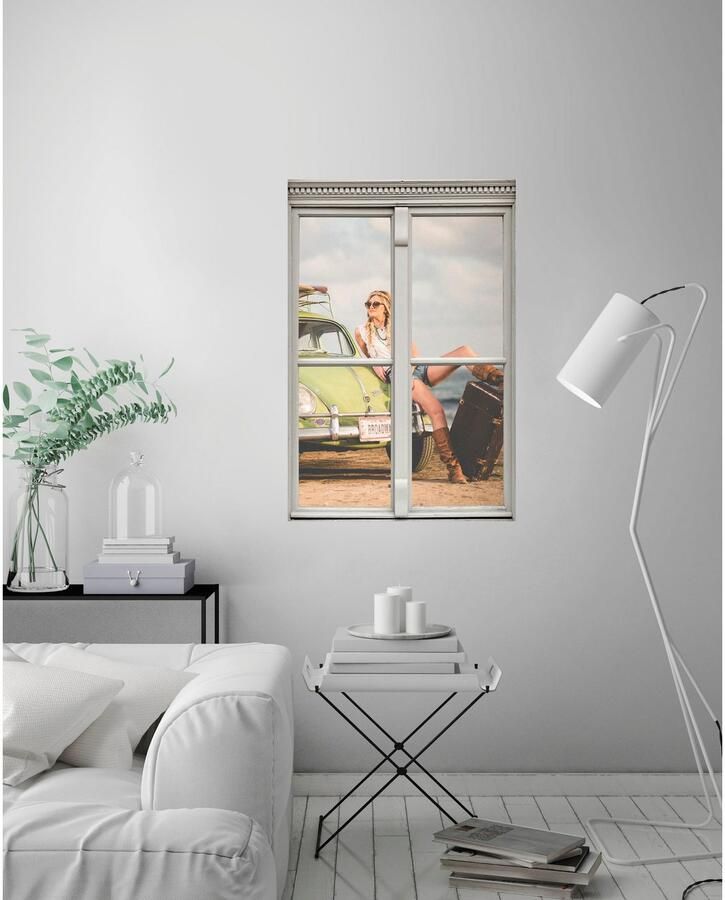 Queence Wandfolie Vrouw Muursticker muurdecoratie zelfklevend 3D raam