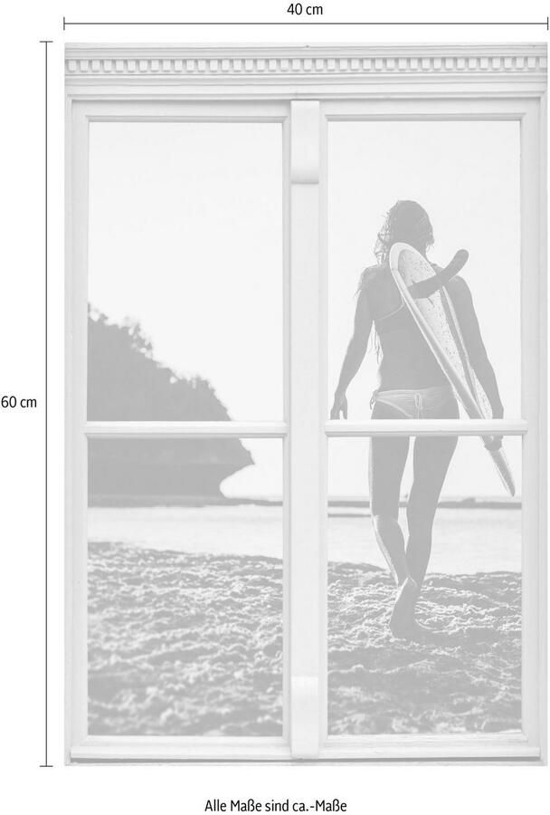 Queence Wandfolie Vrouwelijke surfer Muursticker muurdecoratie zelfklevend 3D raam