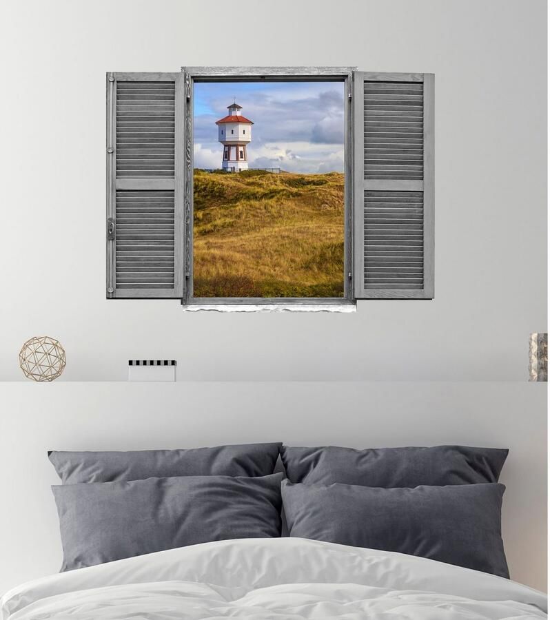 Queence Wandfolie Vuurtoren Muursticker muurdecoratie zelfklevend 3D raam (1 stuk)