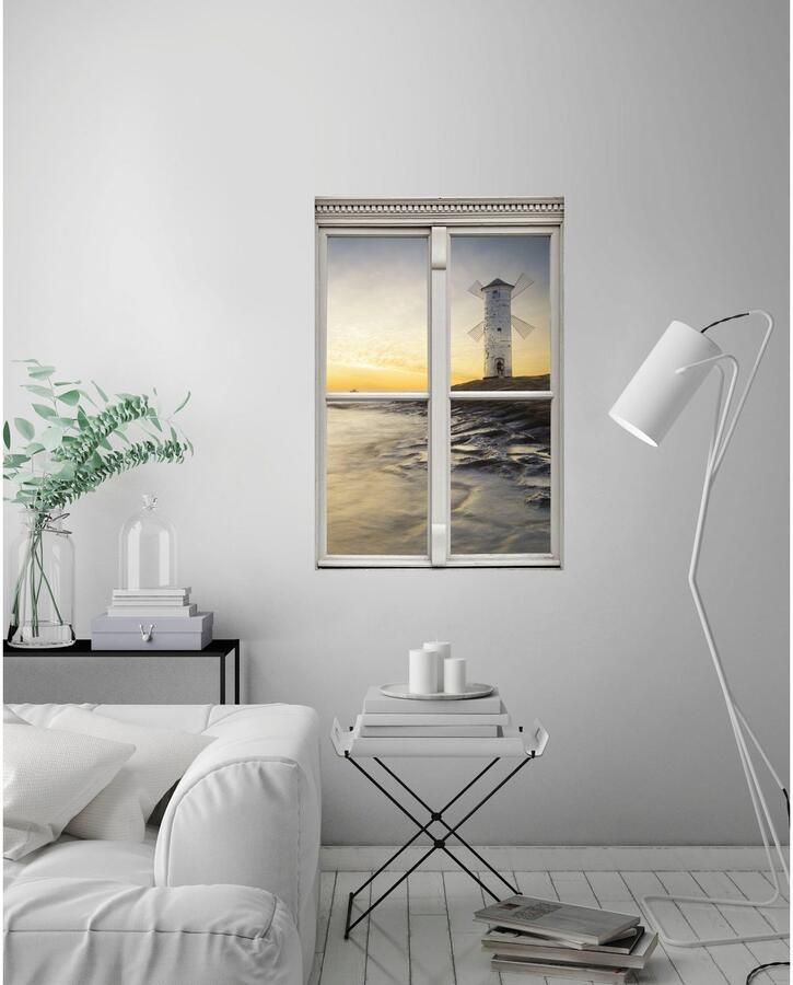 Queence Wandfolie Vuurtoren Muursticker muurdecoratie zelfklevend 3D raam