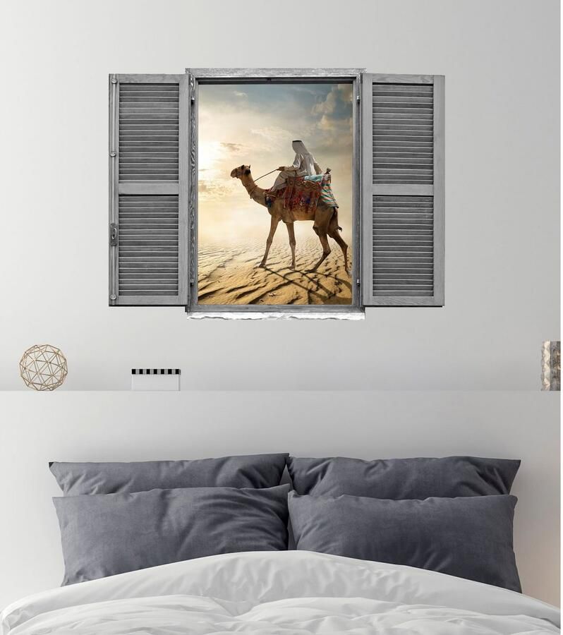 Queence Wandfolie Woestijn Muursticker muurdecoratie zelfklevend 3D raam (1 stuk)