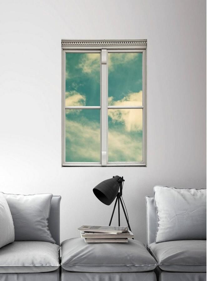 Queence Wandfolie Wolkenhemel Muursticker muurdecoratie zelfklevend 3D raam