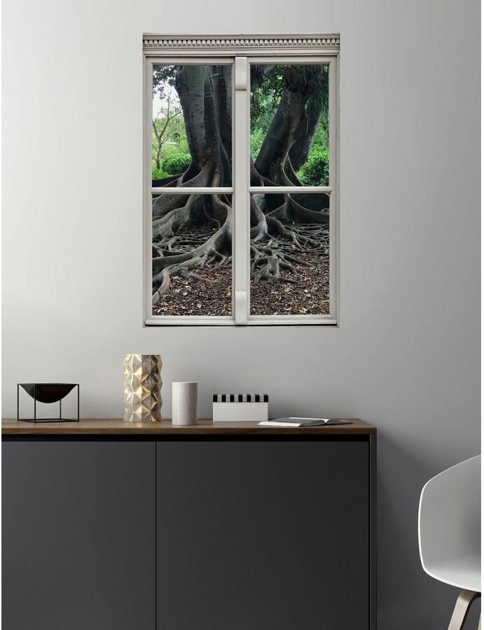 Queence Wandfolie Wortels Muursticker muurdecoratie zelfklevend 3D raam