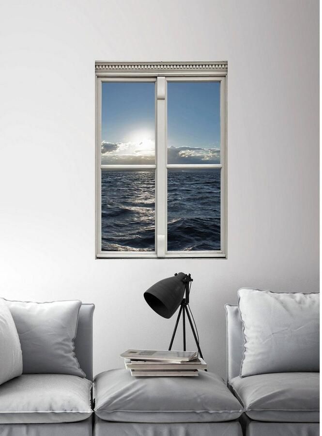 Queence Wandfolie Zee Muursticker muurdecoratie zelfklevend 3D raam