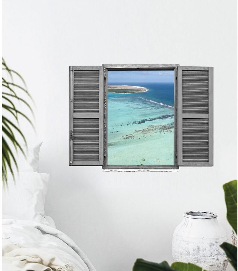 Queence Wandfolie Zeewater Muursticker muurdecoratie zelfklevend 3D raam (1 stuk)