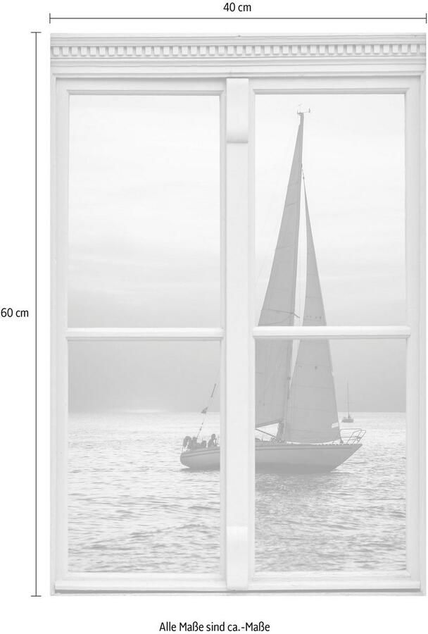 Queence Wandfolie Zeilschip Muursticker muurdecoratie zelfklevend 3D raam