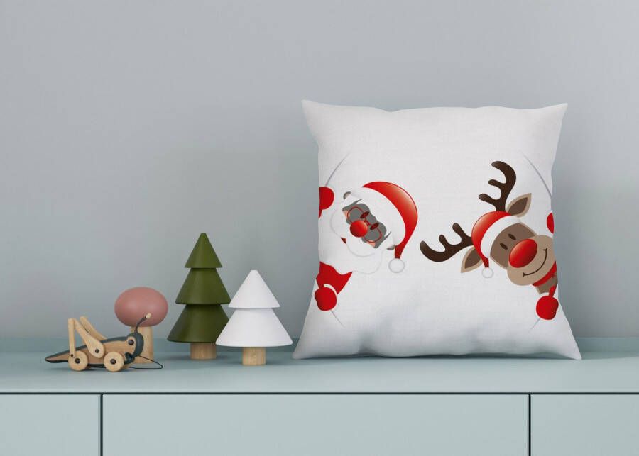 Queence Sierkussen Santa Kussenhoes kerstman rendier kerst feestelijk winterachtig (1 stuk)