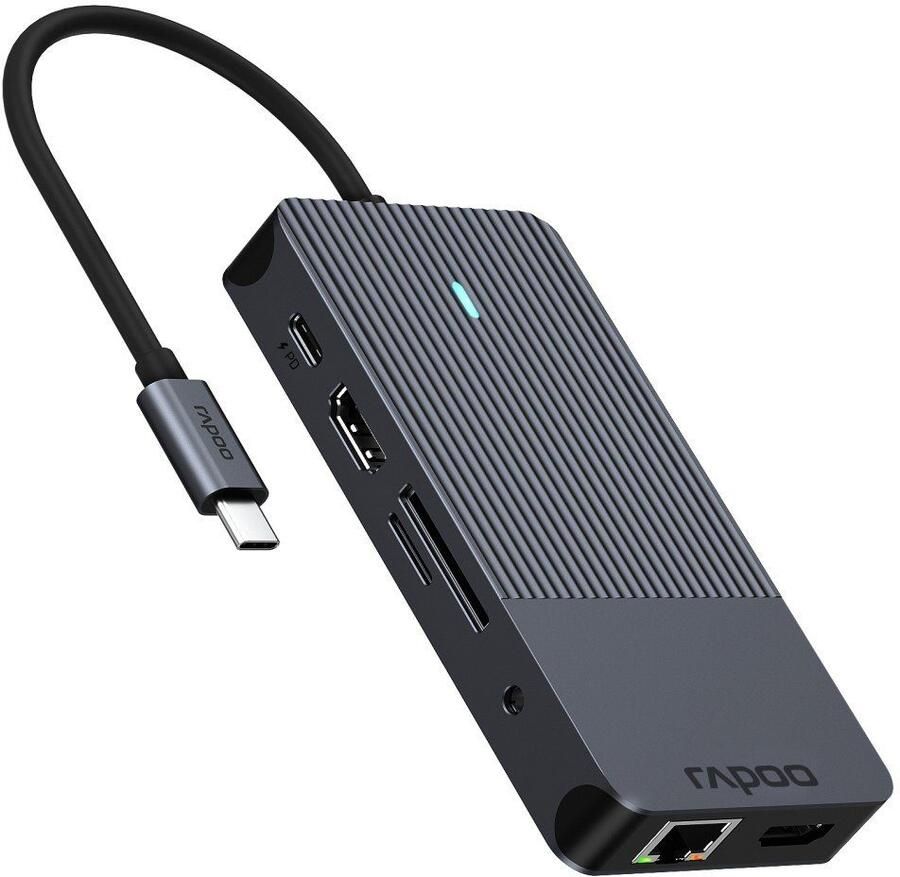 Rapoo USB-C Multiport Adapter 10-in-1 grijs Desktop accessoire Zwart