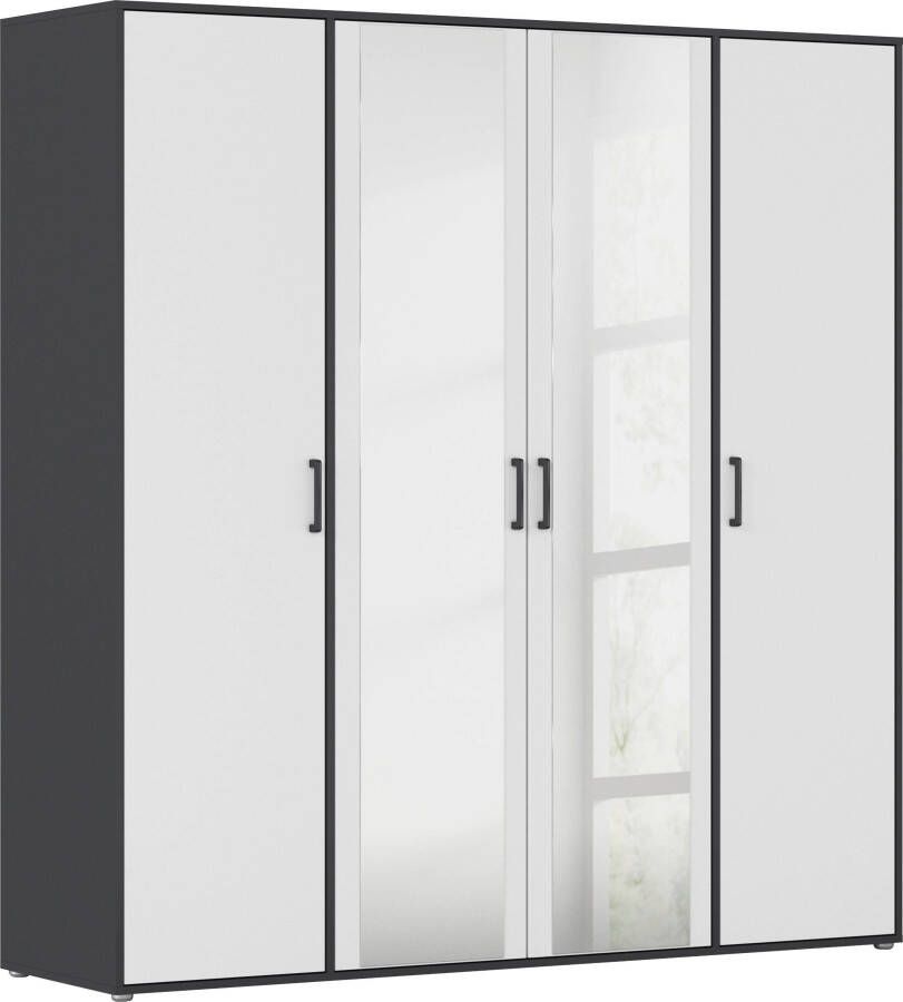 Rauch Draaideurkast Kledingkast kast garderobe linnenkast VOYAGER met moderne grepen in grijs-metallic en spiegel