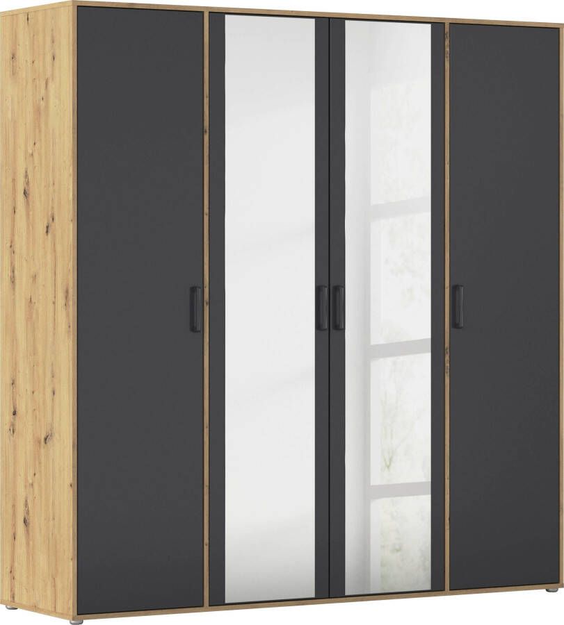 Rauch Draaideurkast Kledingkast kast garderobe linnenkast VOYAGER met moderne grepen in grijs-metallic en spiegel