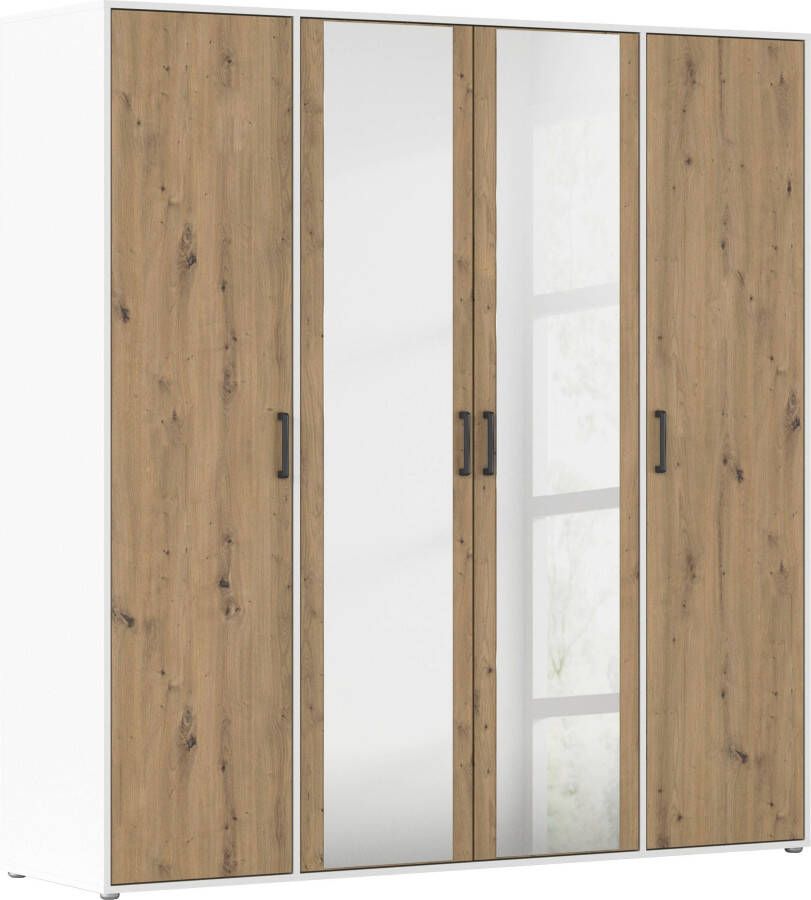 Rauch Draaideurkast Kledingkast kast garderobe linnenkast VOYAGER met moderne grepen in grijs-metallic en spiegel