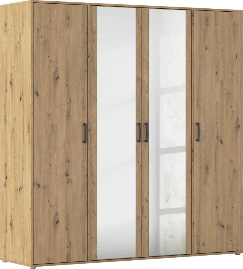 Rauch Draaideurkast Kledingkast kast garderobe linnenkast VOYAGER met moderne grepen in grijs-metallic en spiegel