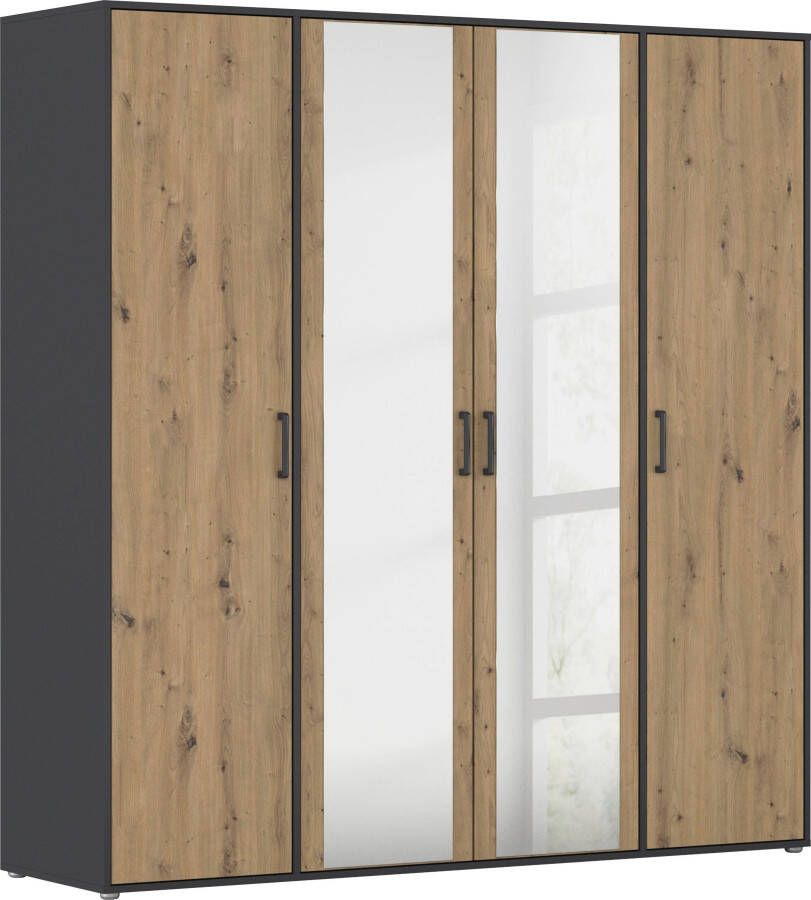 Rauch Draaideurkast Kledingkast kast garderobe linnenkast VOYAGER met moderne grepen in grijs-metallic en spiegel