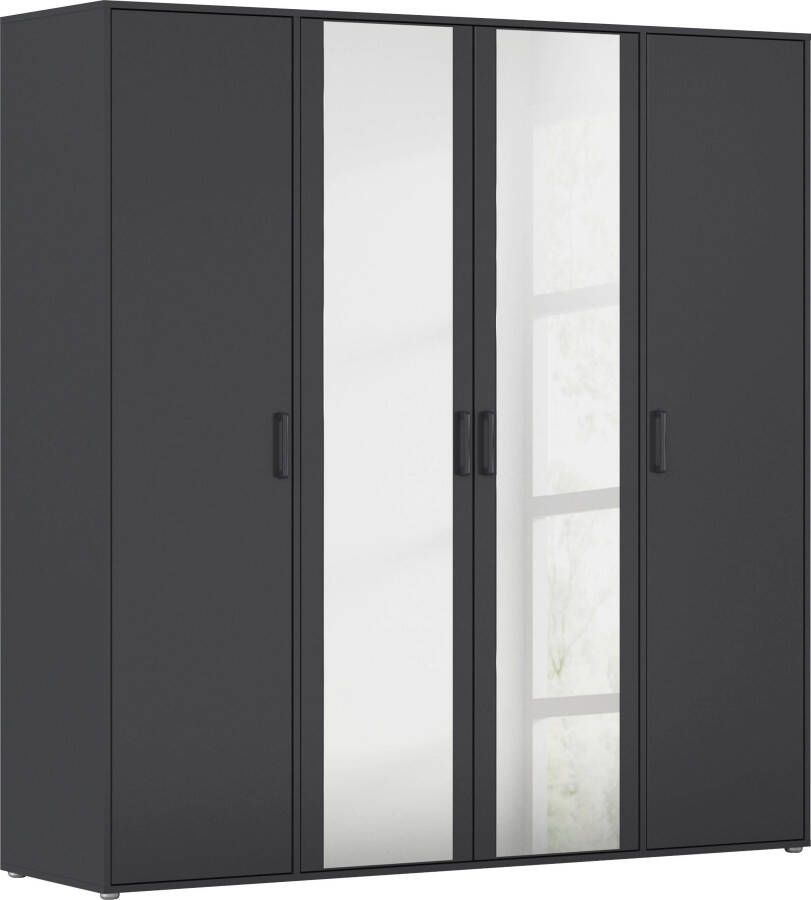 Rauch Draaideurkast Kledingkast kast garderobe linnenkast VOYAGER met moderne grepen in grijs-metallic en spiegel