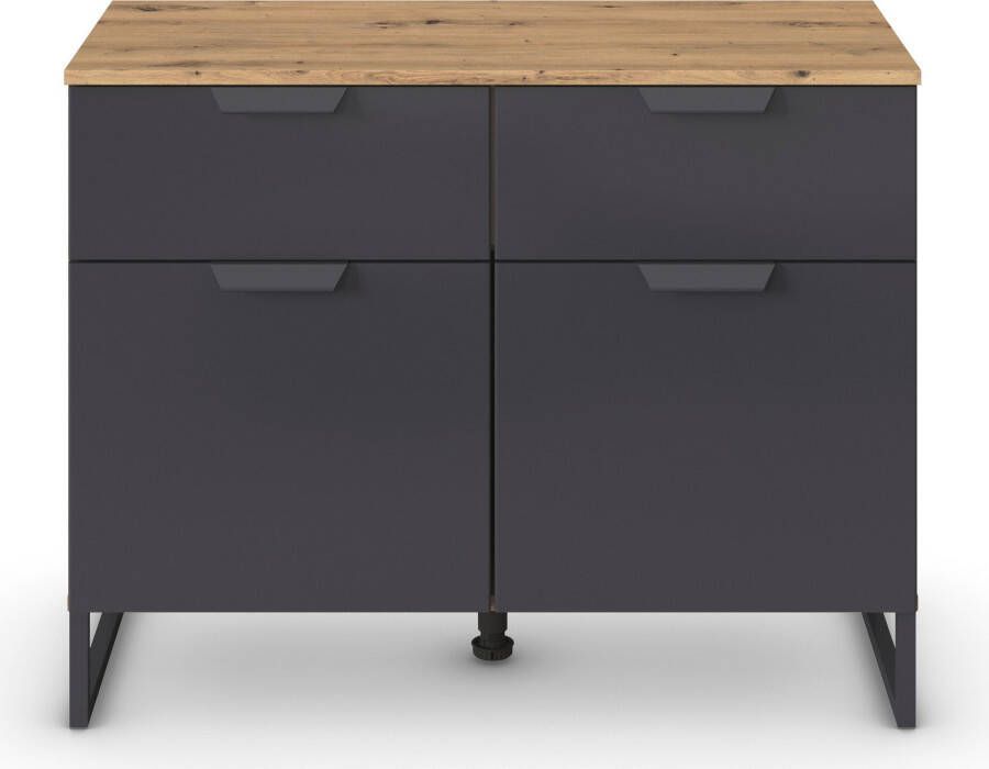 Rauch Hoge kast Dark&Wood by Aditio in industriële stijl met beugelpoot 2 laden met soft-closefunctie