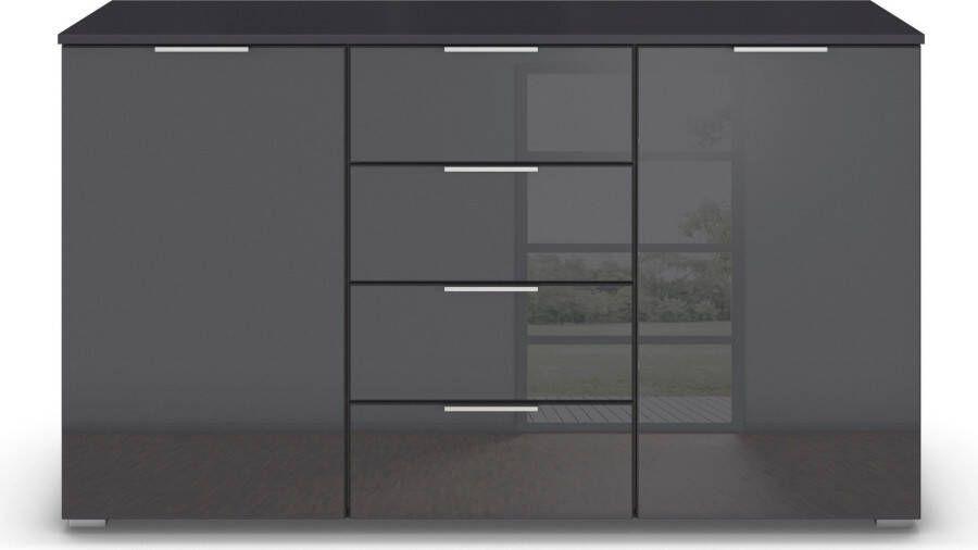 Rauch Kast Dressoir kast met laden en deuren ladekast AGORDO met glazen front Breedte 140 cm met 4 laden en 2 deuren inclusief set van 3 vilten boxen