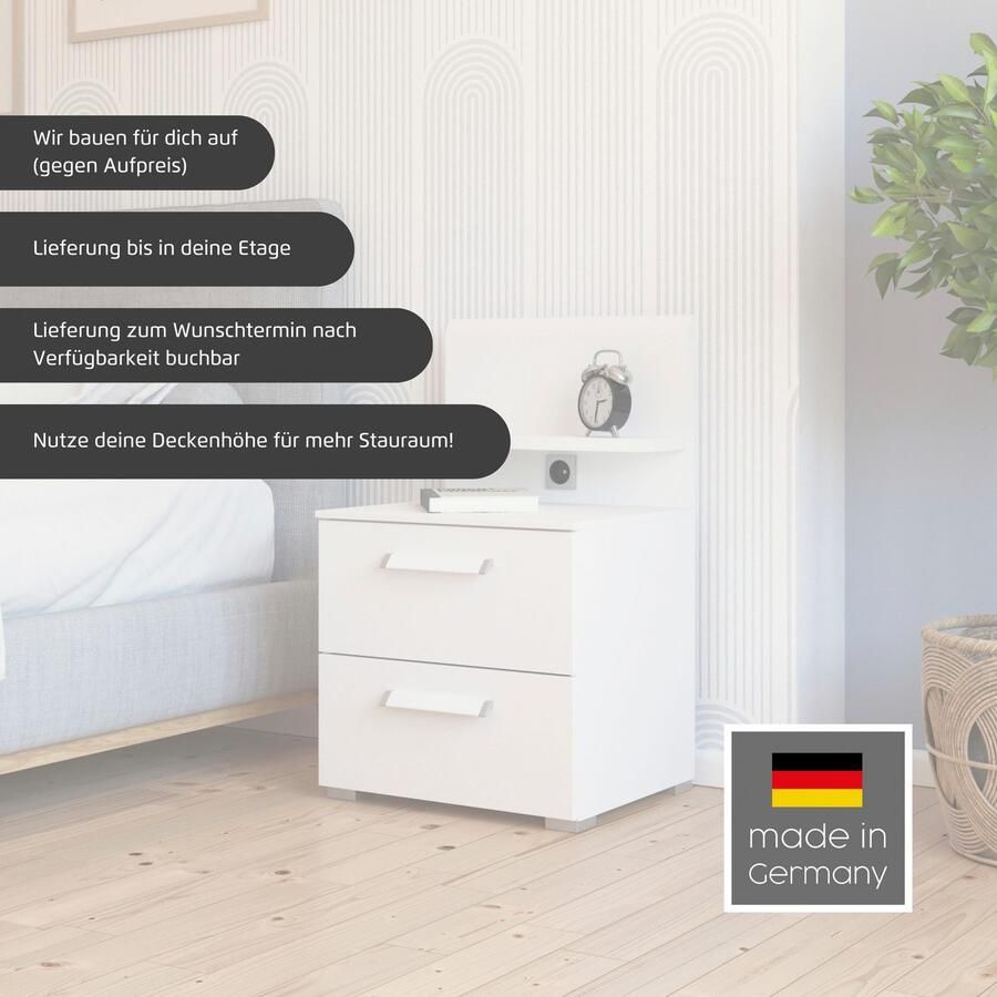 Rauch Nachtkastje Nachtconsole Commode EVELYN in elegante stijl 2 ladenpaneel met stopcontact made in germany