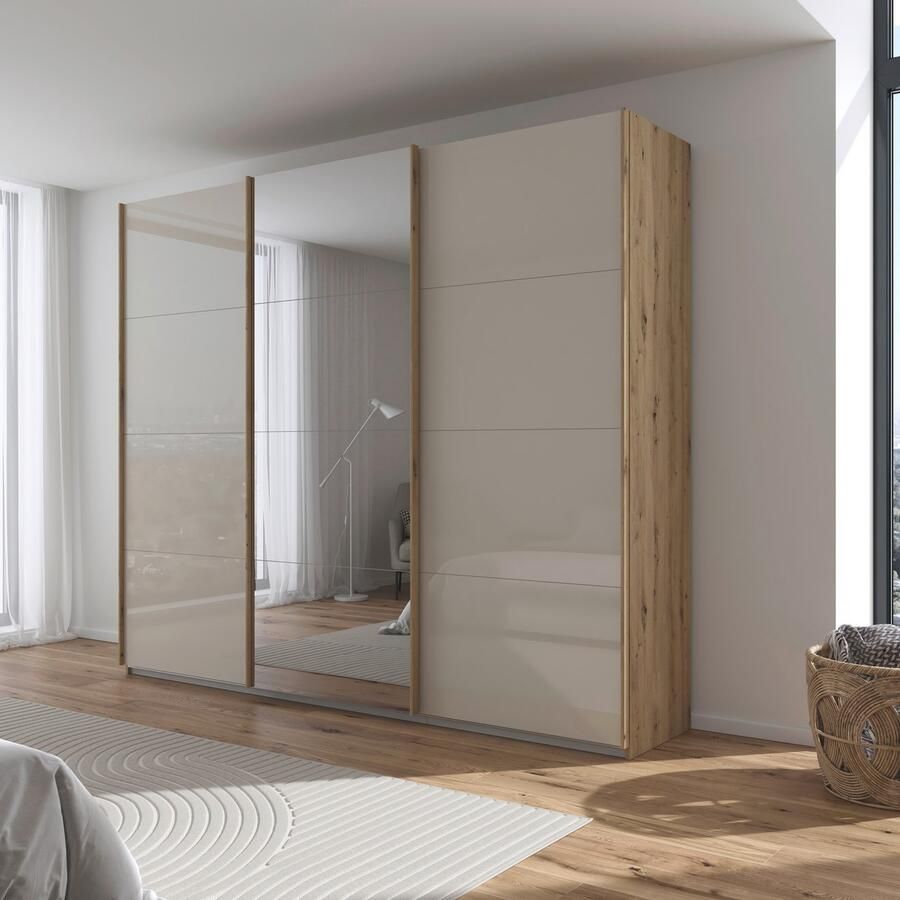 Rauch Schuifdeurkast Kledingkasten kast garderobe AGORDO met glazen front doordachte binnenuitrusting in 4 breedtes en 2 hoogtes made in germany