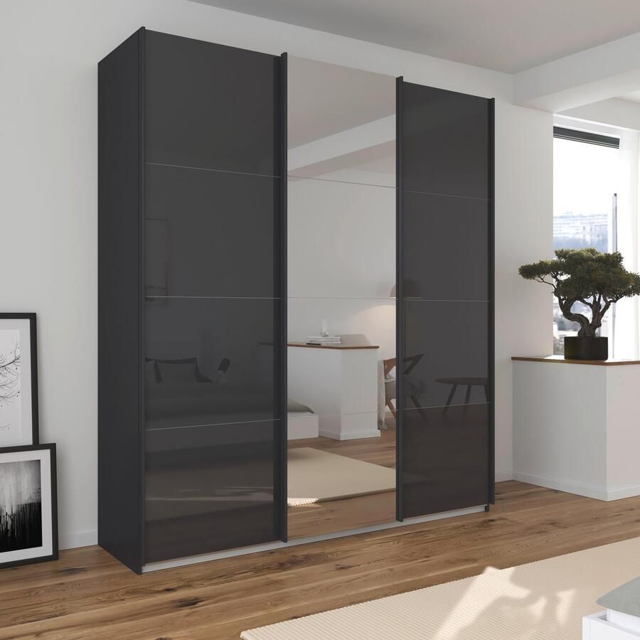 Rauch Schuifdeurkast Kledingkasten kast garderobe AGORDO met glazen front doordachte binnenuitrusting in 4 breedtes en 2 hoogtes made in germany