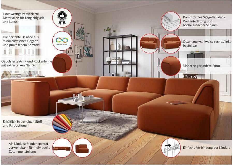 OTTO Zithoek Merid U-vorm altijd uitbreidbaar met modules B D H: 367 206 70 cm