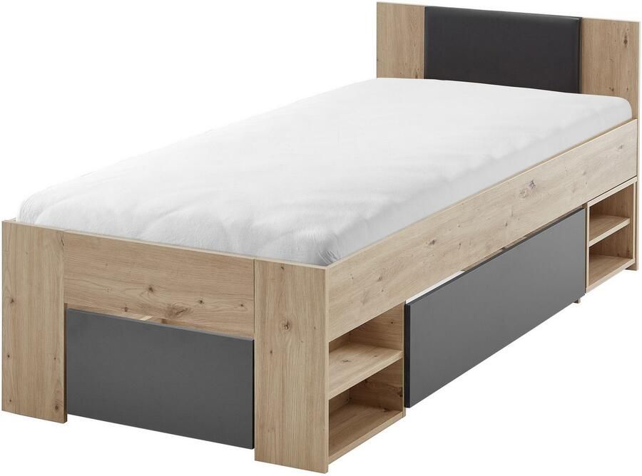 Relita Ledikant met bergruimte Stefan met grote lades en Nako op wielen incl. latten met comfortabele lighoogte verkrijgbaar in 2 breedtes en 2 kleuren