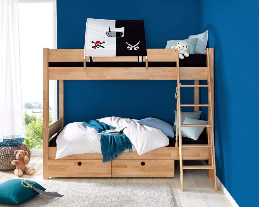 Relita Stapelbed Stefan incl. oprolbaar lattenbodem met ladder en valbeveiliging textiel set beuken