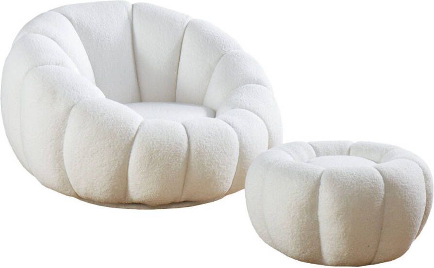 Artistiq Living Artistiq Fauteuil Dontavis Teddy incl. poef Wit