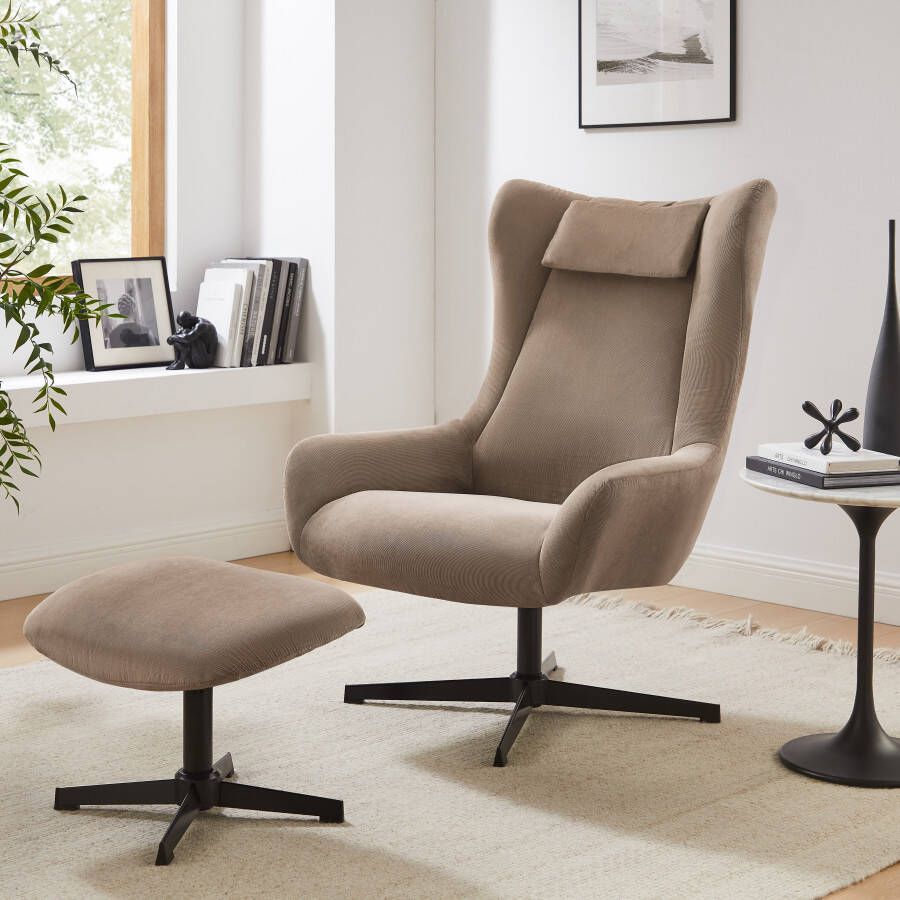 Artistiq Living Artistiq Draaifauteuil Mendy Met hocker Rib Bruin