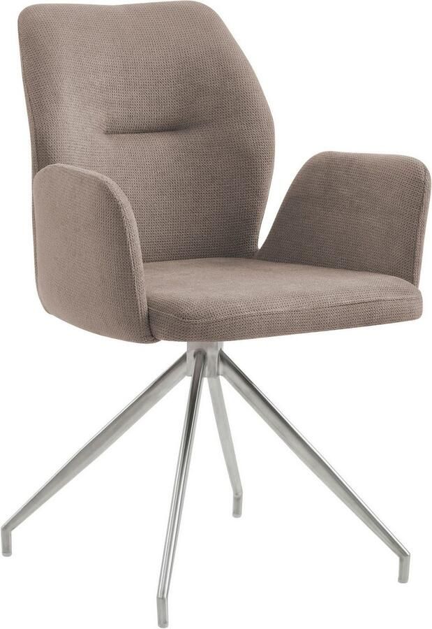 SalesFever Eetkamerstoel Taormina fauteuil met zilveren roestvrijstalen frame Eetkamerstoel 180° draaifunctie frame van roestvrij staal (1 stuk)