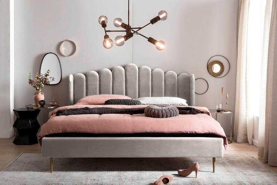 SalesFever Gestoffeerd bed Comfortabel bed voor een goede nachtrust Elegantie ontmoet comfort: fluwelen bekleding goudkleurige metalen poten