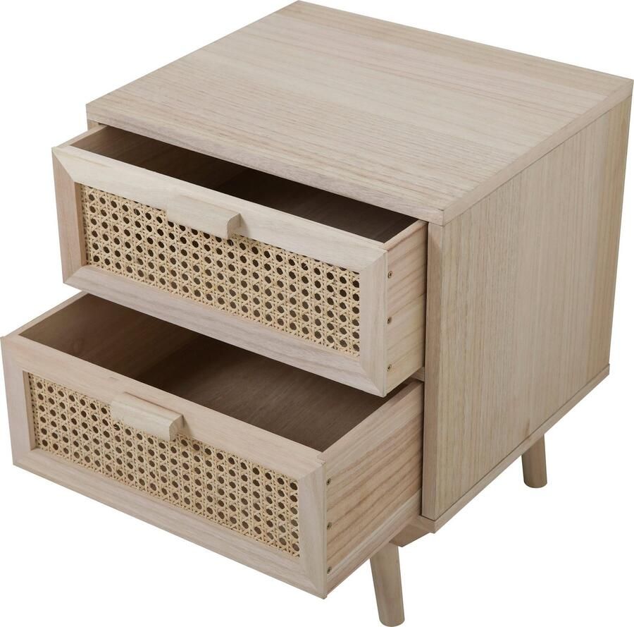 SalesFever Nachtkastje Vejle Nachtkastje in elegante stijl Handgemaakte ladefronten van edel rotanvlechtwerk