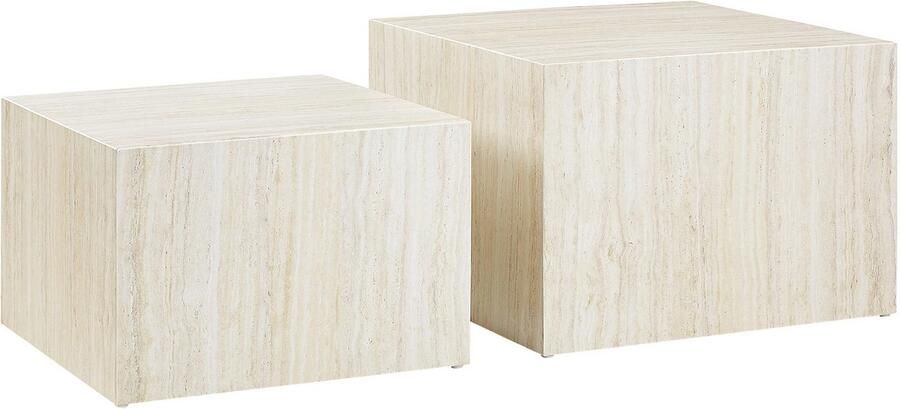Artistiq Living Artistiq Salontafel Helder Travertinlook Set van 2 stuks Beige Vierkant