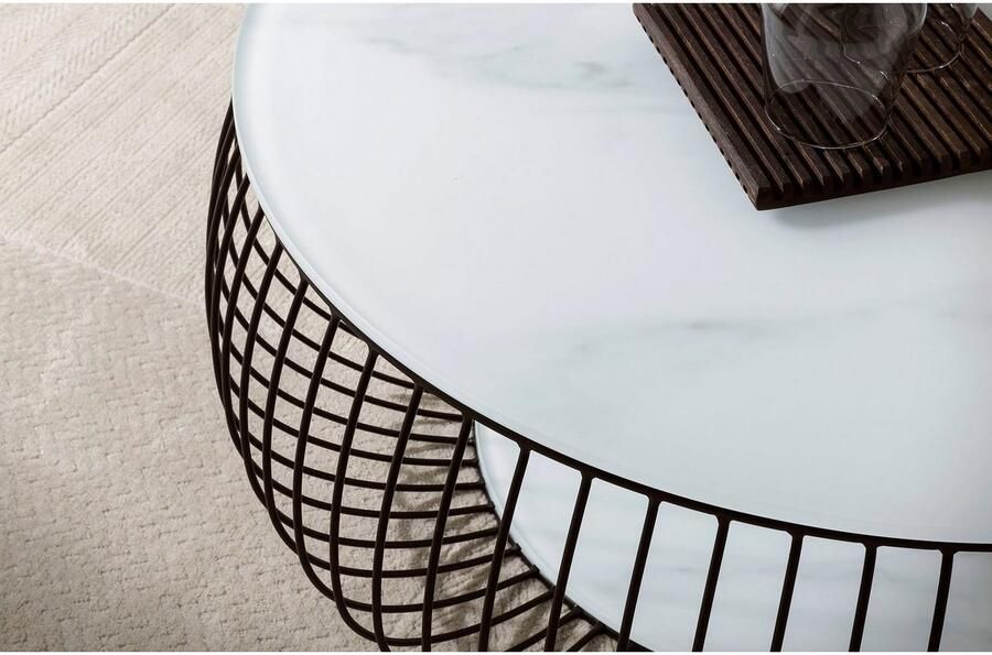 SalesFever Salontafel in minimalistische stijl 10 mm dikke helder glazen plaat met marmerprint