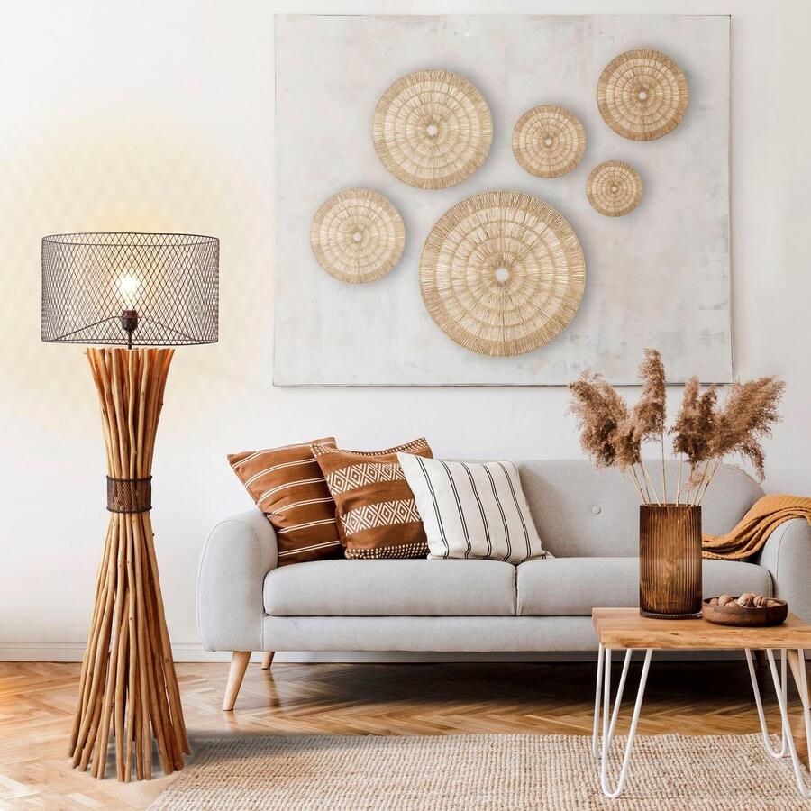 SalesFever Staande lamp Bailee handgemaakt kap in roest-look (1 stuk)