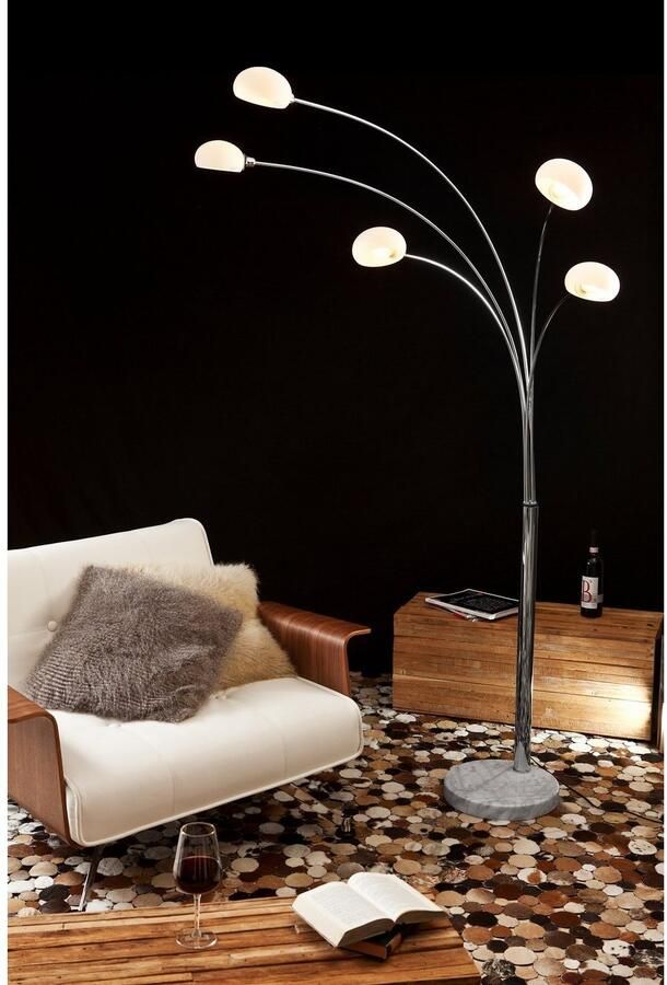 SalesFever Staande lamp Noa 5 beweegbare armen met glazen kap dimschakelaar echt marmeren voet (1 stuk)