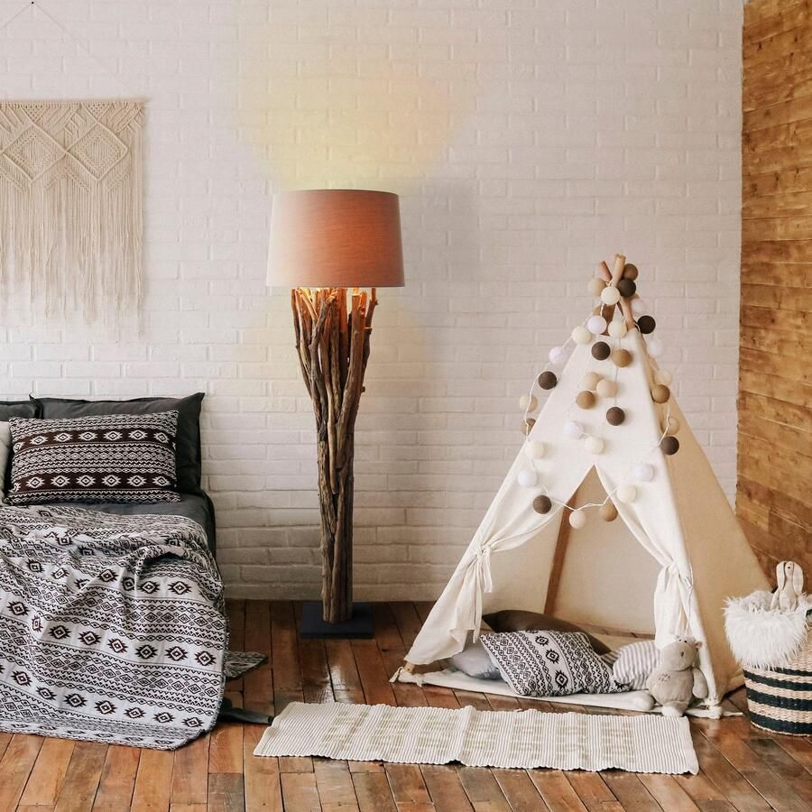 SalesFever Staande lamp Pam handgemaakt met linnen kap (1 stuk)