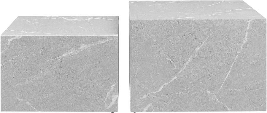 Artistiq Living Artistiq Salontafel Asusena Marmerlook Set van 2 stuks Grijs Vierkant