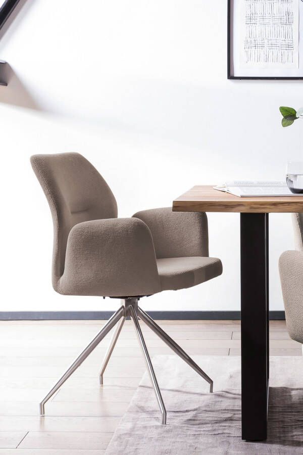 SalesFever Eetkamerstoel Taormina fauteuil met zilveren roestvrijstalen frame Eetkamerstoel 180° draaifunctie frame van roestvrij staal (1 stuk)