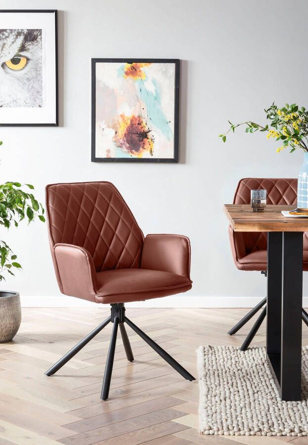 SalesFever Eetkamerstoel Vancouver armstoel Eetkamerstoel rugleuning met ruitstepping 360° draaifunctie (set 2 stuks)