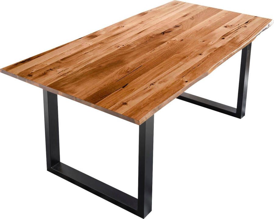 SalesFever Tafel met hout Villach Eettafel met natuurlijke uitstraling Zichtbaar nervenpatroon en noesten eettafel van massief hout