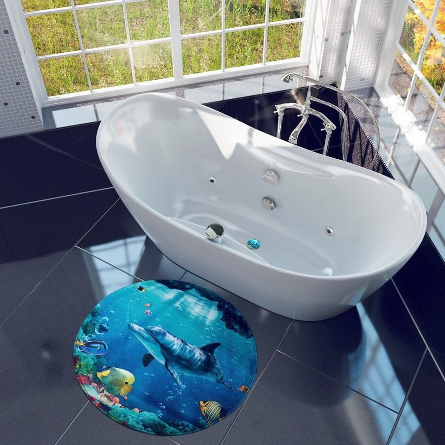 Sanilo Foam-badmat Dolfijn koraal superzacht volle kleuren antislip wasbaar ø80cm (1 stuk)