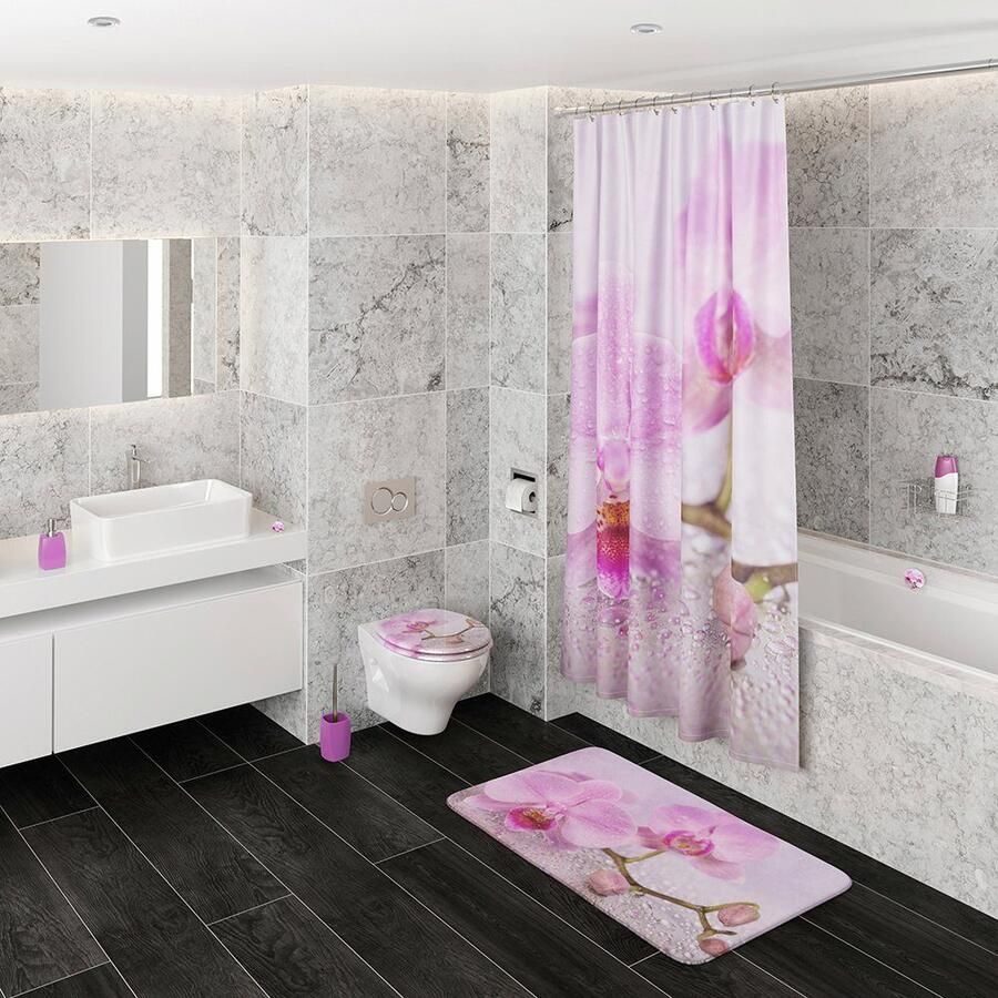 Sanilo Set badkameraccessoires Blooming bestaand uit toiletzitting badmat en wastafelplug (complete set 3-delig)