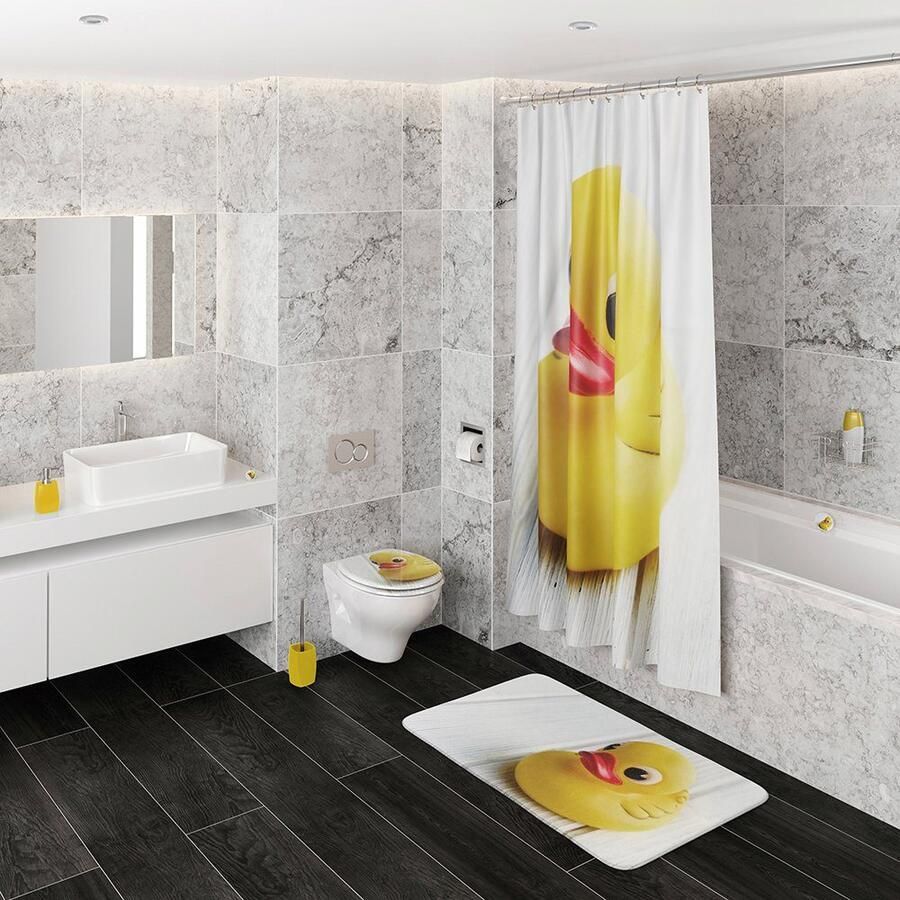 Sanilo Set badkameraccessoires Eend bestaand uit toiletzitting badmat en wastafelplug (complete set 3-delig)