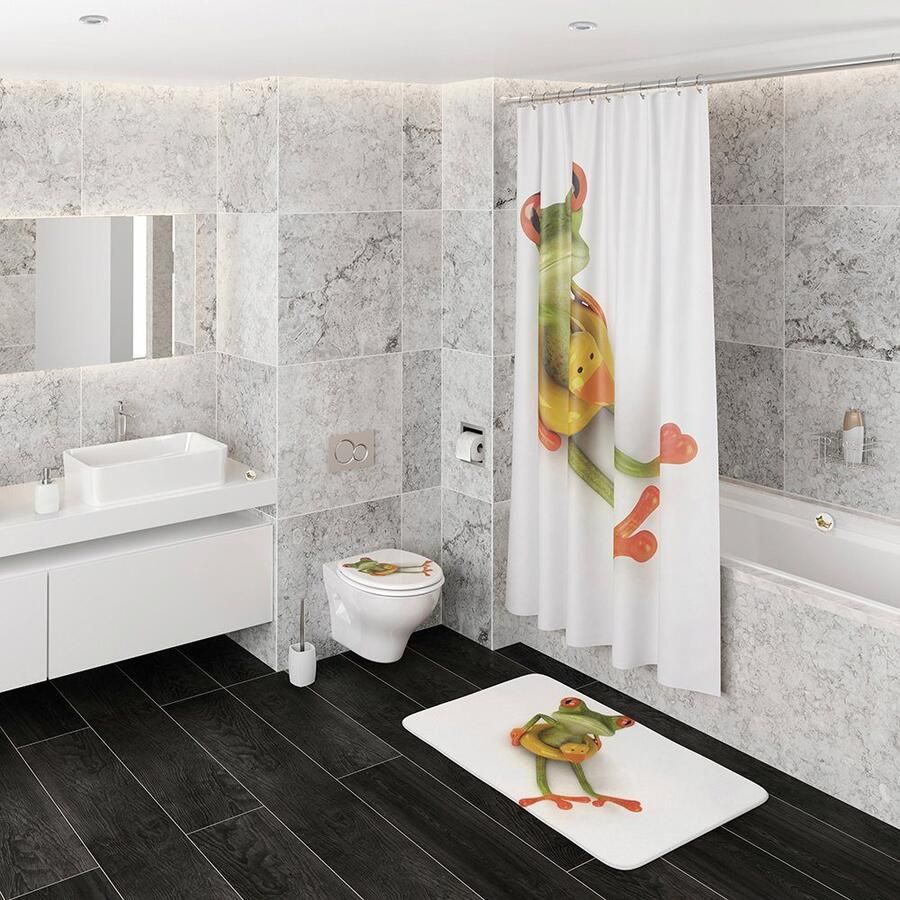 Sanilo Set badkameraccessoires Froggy bestaand uit toiletzitting badmat en wastafelplug (complete set 3-delig)