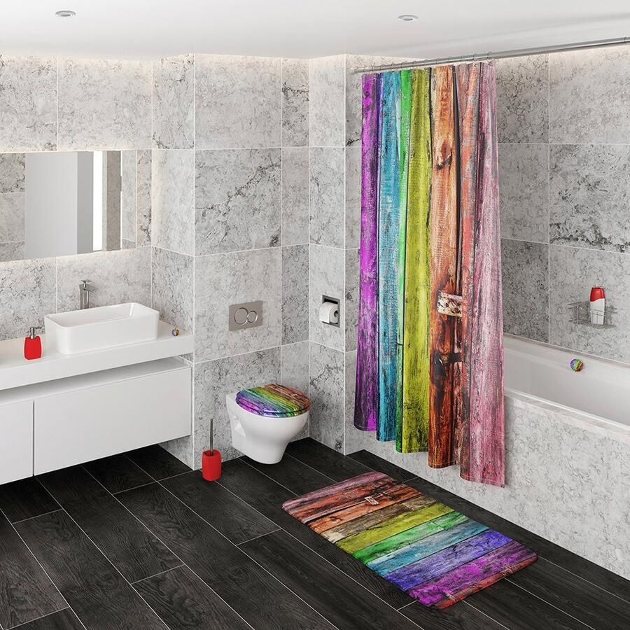 Sanilo Set badkameraccessoires Rainbow bestaand uit toiletzitting badmat en wastafelplug (complete set 3-delig)