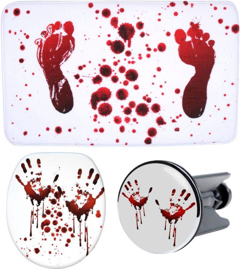 Sanilo Set badkameraccessoires Blood bestaand uit toiletzitting badmat en wastafelplug (complete set 3-delig)