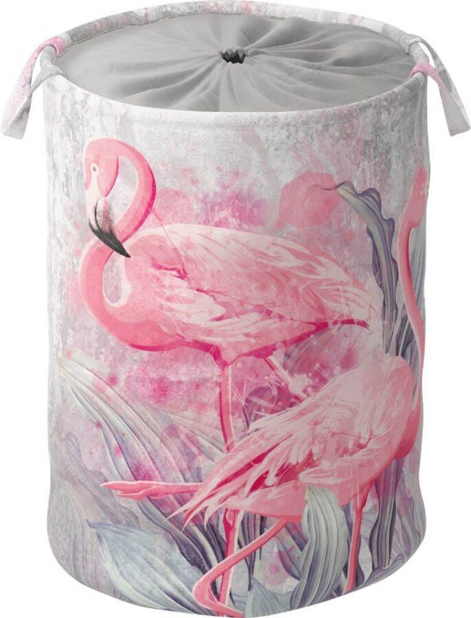 Sanilo Wasmand Flamingo volle kleuren fluweelzacht oppervlak met deksel